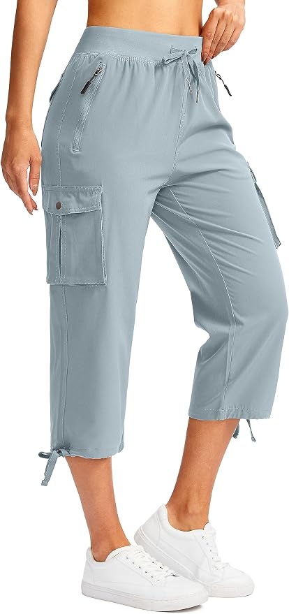 Soothfeel Women's Cargo Capris Pants with 6 Pockets Lightweight Quick Dry Travel Hiking Summer Pants for Women Casual