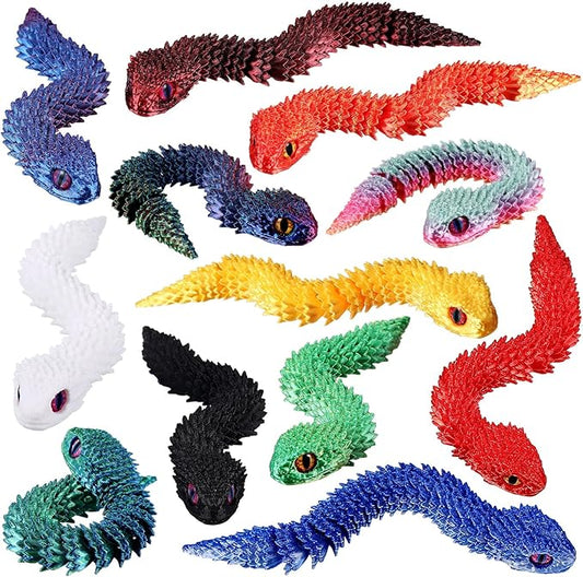 Honoson 12 Pcs 3D Printed Fidget Toy 3D Printed Snakes Small Animal Toy Flexible Cute Articulating Pet Stress Relief Fidget Toys for Play and Display(13cm)