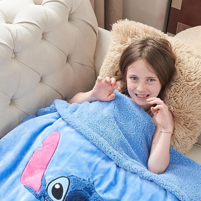 NEWCOSPLAY Kids Blanket 3D Cartoon Embroidered Sherpa Blanket Plush Warm for Boys Girls (Blue-1, (50"X60"))