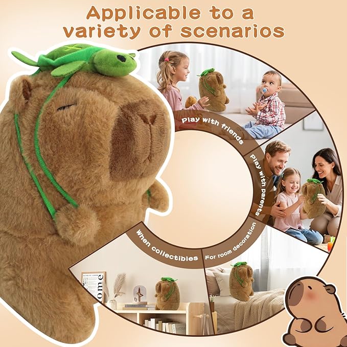 9 Inch Cute Capybara Stuffed Animal with Turtle Backpack - Companion to Relieve Emotions - Skin-Friendly Material - Soft Kawaii Plush Pillow for Birthday Gift for Kids Boys Girls