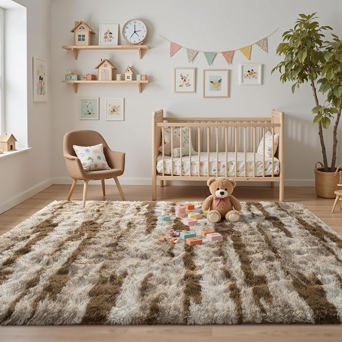 4x6 Ft Fuzzy Rugs for Bedroom,Khaki Neutral Area Rug Non-Slip,Carpet for Living Room Nursery Kids PlayRoom Indoor Modern Plush Carpets
