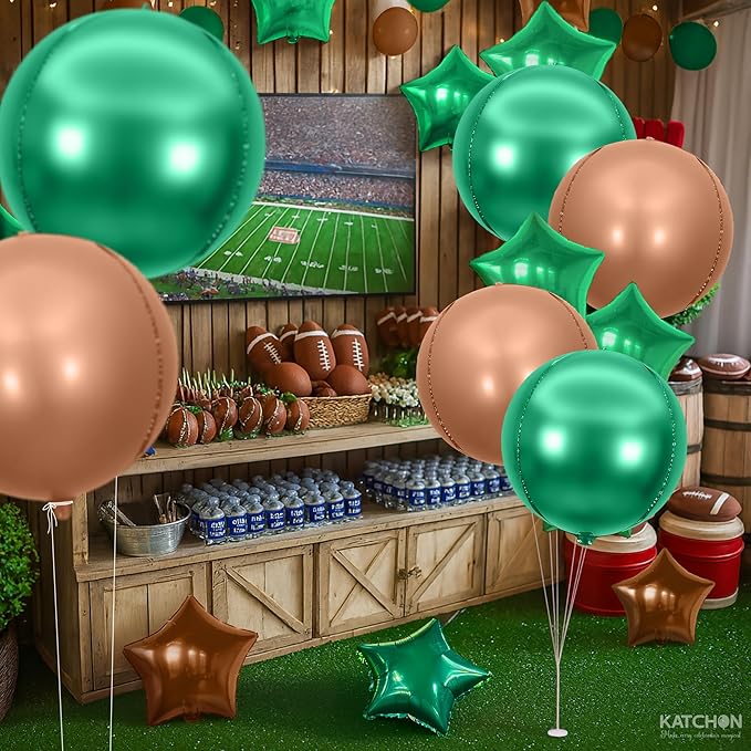 KatchOn, Green and Brown Foil Balloons - 22 Inch, Pack of 6 | Brown and Green Foil Balloons for Safari, Jungle Party Decorations | Mardi Gras, St. Patricks, Fiesta Party, Football Party Decorations
