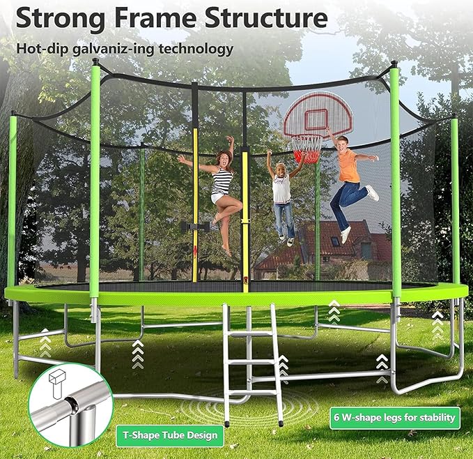 Lyromix Upgraded 16FT 15FT 14FT 12FT 10FT 8FT Trampoline Outdoor with Basketball Hoop and Net, Capacity for 4-6 Kids and Adults