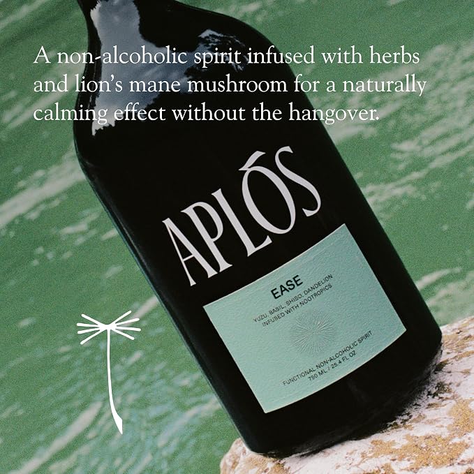Aplós Ease Non Alcoholic Drink - Lion's Mane-Infused Calming Beverage Formulated to Relax and Unwind, Zero Sugar Beverage - 750ml