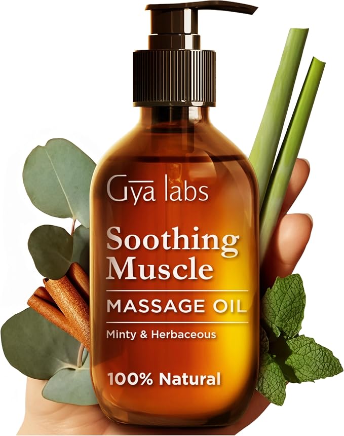 Soothing Massage Oil for Sore Muscles & Destressing Massage Oil for Sore Muscles Set - Aromatherapy Grade Essential Oils Set - 2x6.76 fl oz - Gya Labs