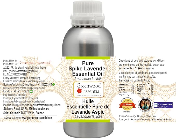 Greenwood Essential Pure Spike Lavender Essential Oil (Lavandula latifolia) Steam Distilled 1250ml (42.2 oz)