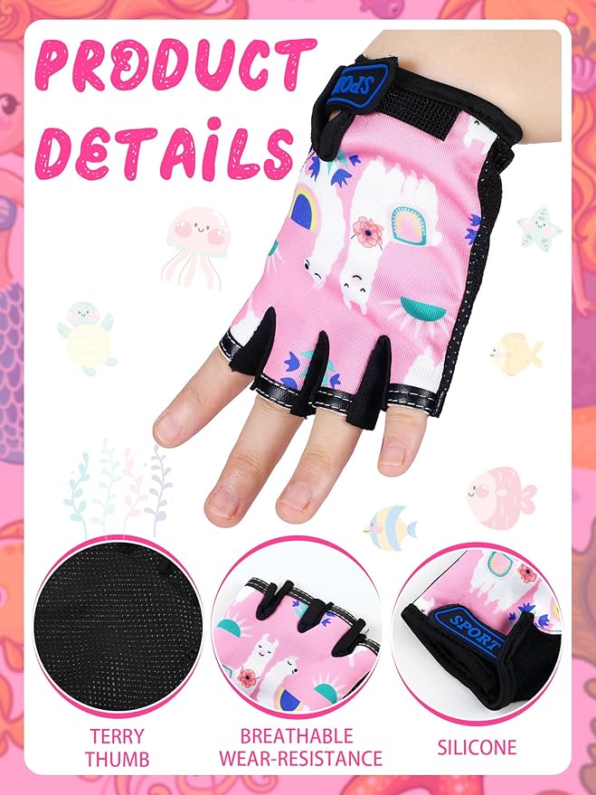 Boao 3 Pairs Kids Half Finger Bike Gloves Non-Slip Breathable Adjustable Birthday Gift for Boys Girls for Bike Workout