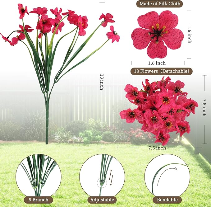 ColoPlay 24 Bundles Rose Red Artificial Flowers for Outdoors, Fake Flowers | Fake Plants Outdoors, UV Resistant Faux Flowers for Indoor Outside Garden Porch Window Box Home Wedding Farmhouse