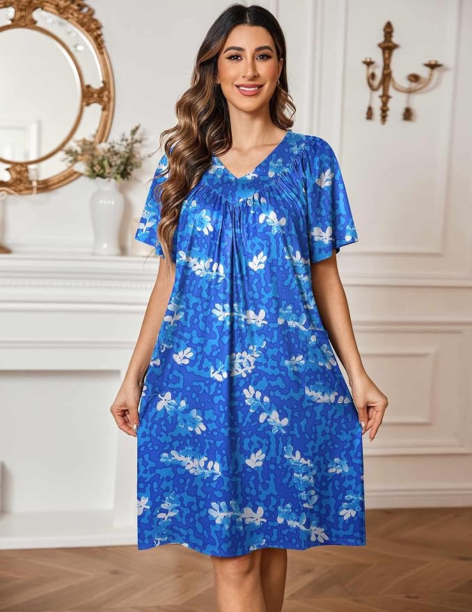 Ekouaer Womens House Dress Floral Print Nightgown with Pockets Mumu Dress