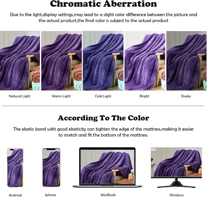 NEWCOSPLAY 3D Waffle Checkered Flannel Queen Blanket, Dark Purple, 90"x90" | Super Soft Cute Lightweight Decorative Premium Silky Fleece Blanket for Couch Sofa Bed, Gift for Women Men, All Season Use