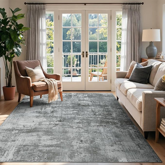 4x6 Ft Area Rugs for Living Room, Soft Non-Slip Washable Rugs Modern Abstract Pattern Carpet for Bedroom Indoor Floor Nursery Home Decor (Grey)