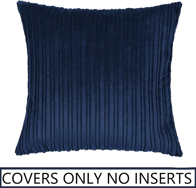 UGASA Striped Textured Velvet Corduroy Pillow Covers Decorative Europe Sham Throw Pillow Cushion Cover for Couch, 1 Pc, (61x61 cm, 24inch), Navy Blue