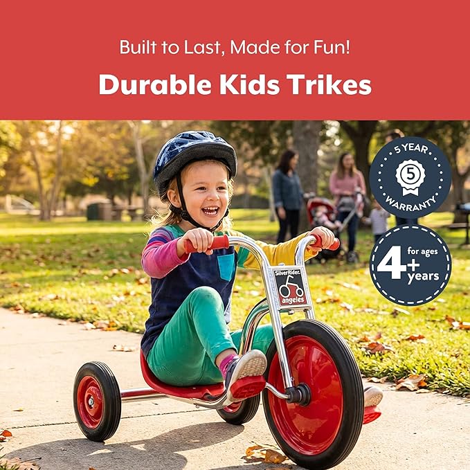 Angeles Kids Tricycle, Toddler Tricycle with Solid Airless Rubber Tires, Kids Bike for Preschools and Daycare, Ages 4+, SilverRider 5.5" Tall Seat