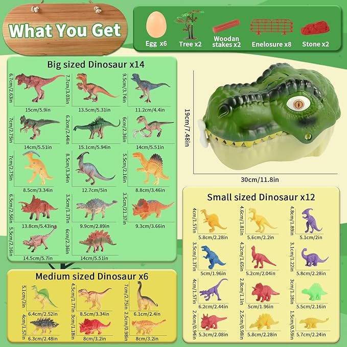52Pcs Dinosaur Toys for Kids 3-5, Realistic Dino Figures Educational Set with T-Rex Head Storage Box, Safe Plastic Playset, Ideal Gift for Toddlers Boys Girls