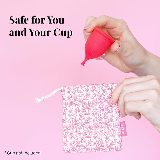 Pixie Menstrual Cup Storage Bag Case - 100% Organic Cotton Reusable Holder for Period Cups, Discs, and Kegel Balls - Store After Using Sterilizer or Wash - Container to Keep Menstrual Cup Cleaner