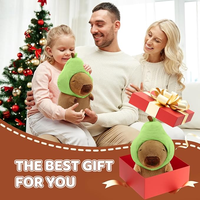 Capybara Plush, Cute Capybara Plush Toy Wear Removable Avocado Hat, Kawaii Soft Capybara Plushie Pillow, 14 inch Capybara Stuffed Animal Hugging Plushy Gifts for Kids Adults (Medium)