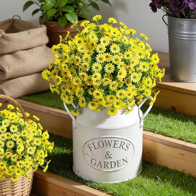 Alupssuc 20 Bundles Artificial Daisies Flowers Fake Silk Plant for Indoor Outdoor Decor, UV Resistant No Fade Faux Spring Flowers for Garden, Porch & Patio Decoration,Yellow