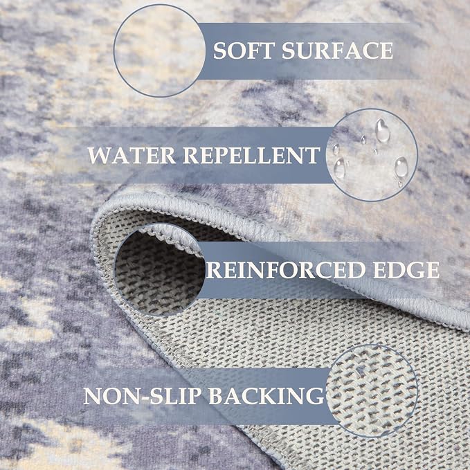 RELEANY Washable 9'x12' Abstract Area Rug for Living Room Gray Yellow | carpet for bedroom, kitchen, office, hallway and entryway, printed pattern, non-slip, soft, stain-resistant, easy to clean