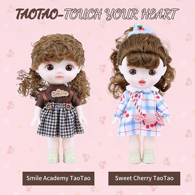 Kawaii Vinyl Dolls, Fashion Dolls Plush Toys for Girls with Strap Dress Double Ponytail Vinyl Face, Lovely Jointed Doll Fashional Stuffed Animals Gift for Birthday Christmas Collectible Toys 8.6 Inch
