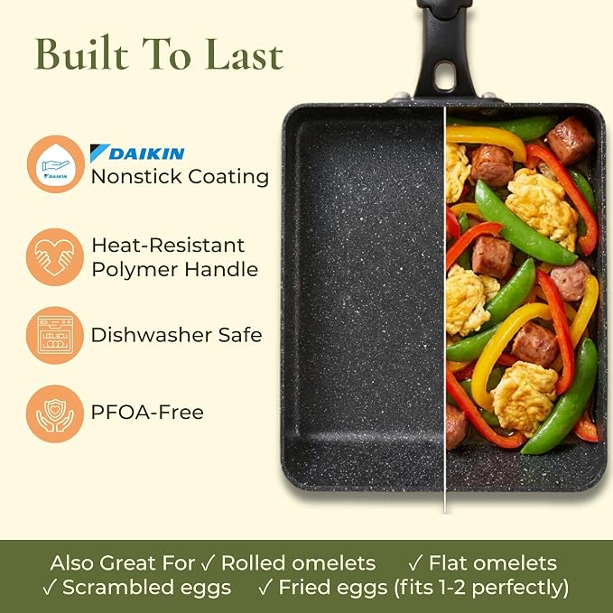 HAPPI STUDIO Tamagoyaki Pan - Nonstick Japanese Egg Pan, Square 7x6 Inch | Japanese Omelette Pan For Rolled Omelets - Nonstick Tamago & Square Frying Pan, Induction Ready, Heat-resistant Handle