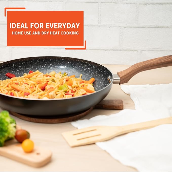 IMUSA 12 Inch Madera Aluminum Speckled Black Ceramic Fry Pan | Ideal for Searing and Sautéing, Great for Family Meals