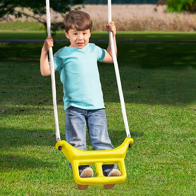 XDP Recreation Rising Sun Playground Metal A Frame Kids Swing Set with Outdoor Backyard Playset with Slide, See Saw, Glider, and Swings, Yellow