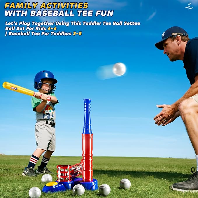 T Ball Sets for Kids 3-5, Baseball T-Ball Set with 10 Balls, Outdoor Sport Toy Games for 3-12 Year Old Boys Girls Toddlers, Training Batting Tee for Backyard and Lawn Play