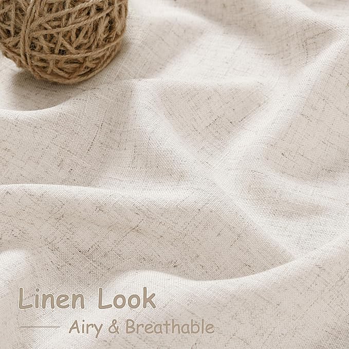 Beige Linen Curtains 84 Inches Long for Bedroom Back Tab Light Filtering Privacy Sheer Curtains Modern Farmhouse Coastal Decor Linen Cotton Textured Gauze Curtain for Living Room 2 Panel Set 36x84