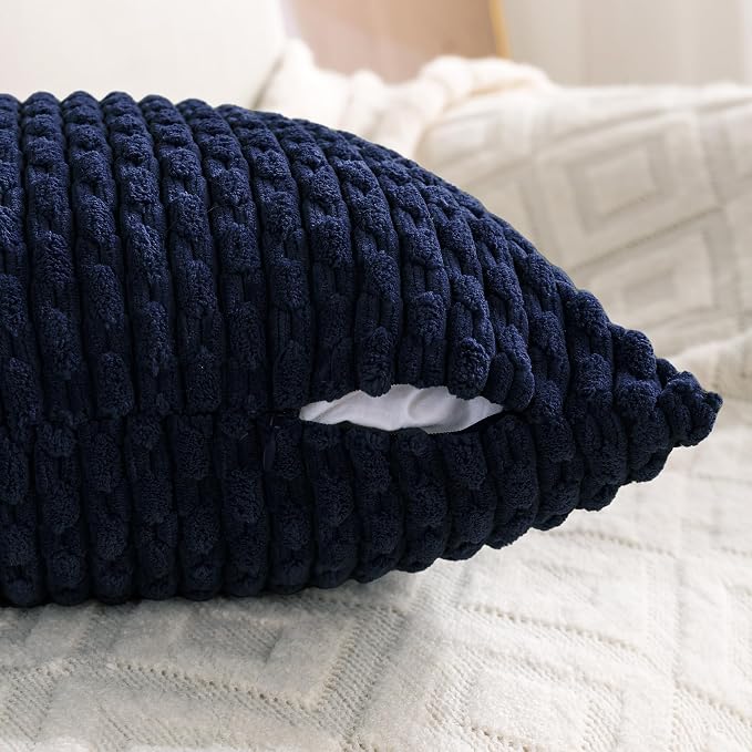 Set of 4 Navy Blue Decorative Throw Pillow Covers 18x18 Inch Corduroy Pillow Covers for Bed Couch Sofa Living Room Soft Square Cushion Cases