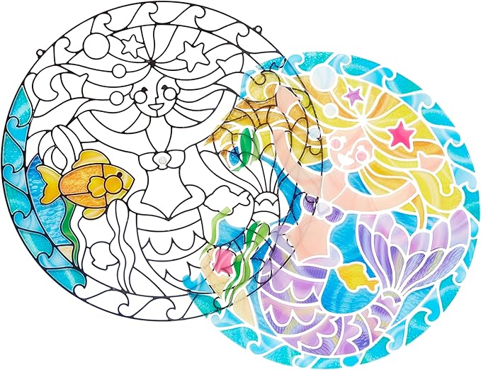Melissa & Doug Stained Glass Made Easy Activity Kit: Mermaids - 140+ Stickers Kids Sticker Stained Glass Craft Kit; Mermaid Crafts for Kids Ages 5+