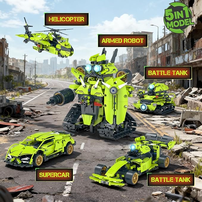 STEM Building Kits for Kids 6-14, 5in1 App & Remote Control STEM F1/Tank/Car/Robot Building Toys, Formula 1 Model Car Kits, 636 Pcs Educational Building Sets for Kid, Erector Sets Gifts for Boys Girls