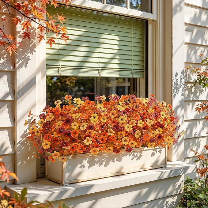 Alupssuc 24 Bundles Artificial Fall Flowers, UV Resistant Faux Mums Porch | Silk & Plastic, 13 Inch Tall, for Indoor Outdoor Planters Yard Patio Window Box, Autumn Outside Realistic Fake Decoration