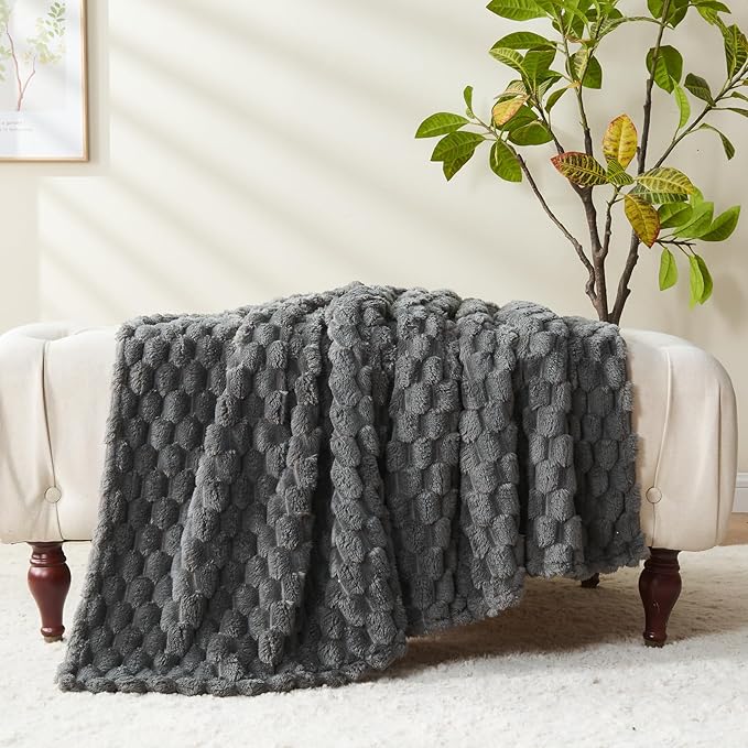 NEWCOSPLAY Super Soft Twin Blanket Grey Premium Silky Flannel Fleece 3D Clouds Stylish Jacquard Lightweight Bed Blanket All Season Use 350GSM (Grey, Twin(60"x80"))