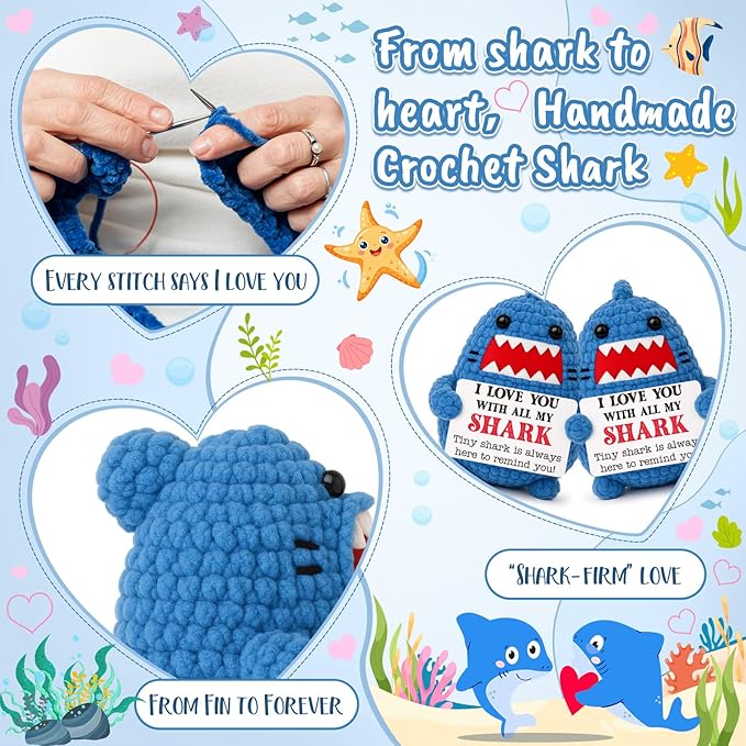 Anniversary Romantic Gifts for Men Women I Love You Christmas Valentines Birthday Gift for Him Her Husband Boyfriend Dad Son Wife Girlfriend Cute Stuff Crochet Animal Shark Lovers Wedding Decor