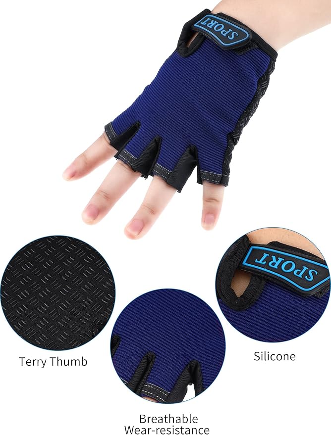 Boao 3 Pairs Kids Half Finger Bike Gloves Non-Slip Breathable Adjustable Birthday Gift for Boys Girls for Bike Workout