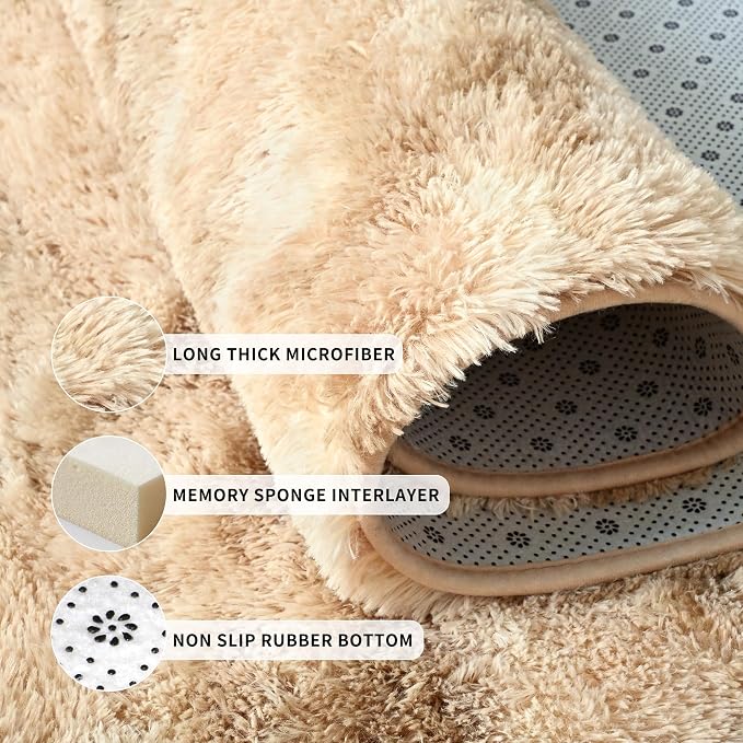 Tepook Fluffy Large Rugs for Living Room, Area Rug 6x9 Soft Carpet for Bedroom, Modern Shaggy Rug for Kids Boys Girls, Plush Indoor Nursery Home Decor Rug with Non-Slip Bottom, Beige Brown