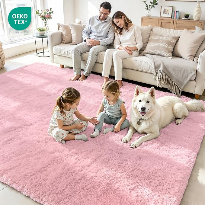 4x6 Area Rug for Living Room, Ultra Soft Fluffy Pink Rugs for Bedroom, Non Slip Large Shag Carpet, Fuzzy Plush Nursery Rug, Thick Washable Indoor Floor Carpets for Kids Office Dorm Home Decor