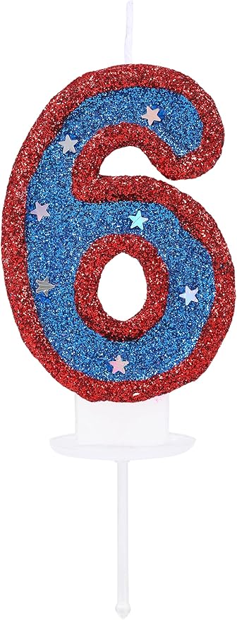 3D Number 6 Candle for Birthday Cake Boy Girl 6 Years Old Cake Topper, Blue Captain Hero 6 Birthday Candle Kid's Superheroes Theme Party Cake Decoration