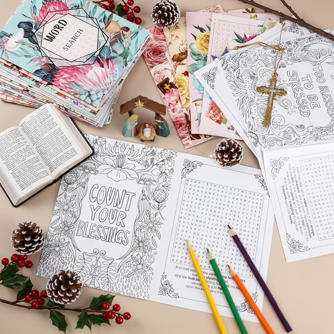 Liliful Flower Coloring Book Bulk for Adult Kids DIY Art Stress Relief Drawing Book with Patterns for Adults, Party Favors, Goodie Bag Filler and Holiday Gifts(Biblical Style)