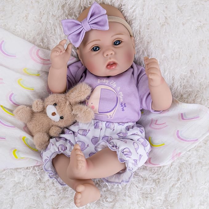 Milidool Lifelike Reborn Baby Dolls Girl - Realistic 18-Inch Newborn Baby Doll, Nice Gift for Kids Age 3+, Parents-to-be, Grandparents,Purple Clothes