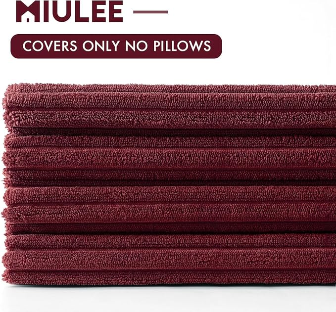 MIULEE Soft Corduroy Decorative Throw Pillow Covers Burgundy 18x18 | Set of 4, Mordern Nordic Christmas Decor, All Same Color Set, Boho Farmhouse Cushion Covers for Couch Bed Sofa Living Room
