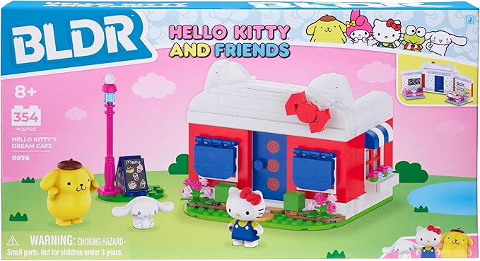 BLDR Hello Kitty and Friends, Hello Kitty’s Dream Cafe Building Set 0076 with Hello Kitty, Cinnamoroll, and Pompompurin Minifigures - Gift for Kids and Sanrio Fans Ages 8+