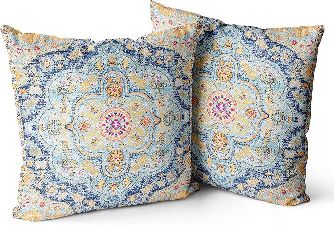 Snycler Boho Throw Pillow Covers 20x20 inch Set of 2 Burnt Blue Yellow Terracotta Rust Colored Throw Pillows Boho Home Decor for Bedroom Living Room Couch & Sofa (No Inserts)