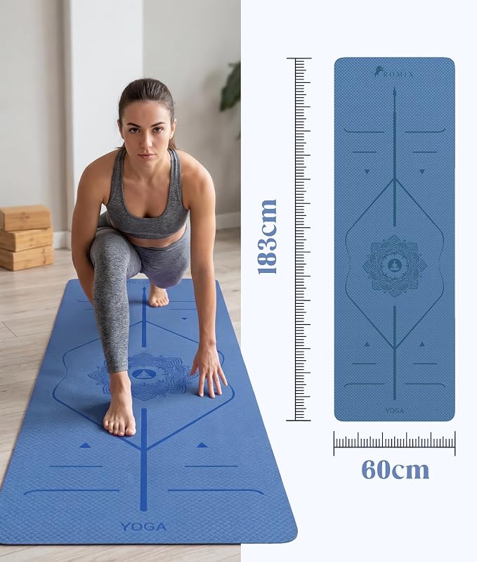 ROMIX Pro Yoga Mat Thick 6mm (1/4 inch), 72"L x 24"W Non-Slip Workout Mat with Alignment Lines, Large Yoga Mats for Women Men With Carry Bag, Exercise Mats for Home Workout Training Equipment