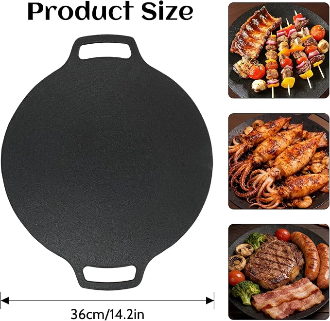 Korean Grill Pan,Round Premium BBQ Grill Pan,Non-stick Griddle Plate for Gas Stove Indoor Outdoor Camping Party(25cm)