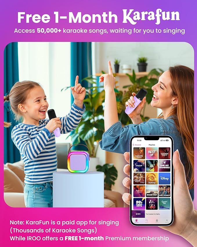 Karaoke Machine for Kids, 2026 TOP Toys Birthday Gifts Ideas for Girls Ages 4, 5, 6, 7, 8, 9, 10, 12+ Years Old, Portable Mini MP3 Player with 2 Wireless Mics for Party