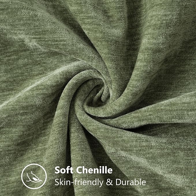decorUhome Soft Chenille Throw Pillow Covers 16x16 Set of 2 Olive Green | Fall Textured Decorative Throw Pillow Cases Stitched Edge Modern Farmhouse Luxury Boho Velvet for Couch Sofa Bed Home Decor