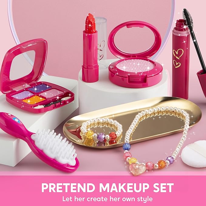 SYNCFUN Play Purse Set for Little Girls, 27 PCS Princess Toy Set with Handbags, Makeup, Phone, Wallet, Jewelry, Lipstick & Keys, for Girls 3 4 5 6 Years Old Toddlers Kids