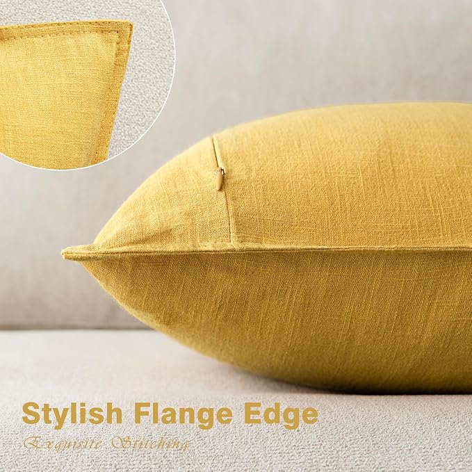 Foindtower Pack of 2, Decorative Linen Solid Throw Pillow Covers Accent Lumbar Cushion Case Boho Farmhouse Pillowcase for Chair Couch Sofa Bedroom Living Room Home Decor 12 x 20 Inch Ginger Yellow