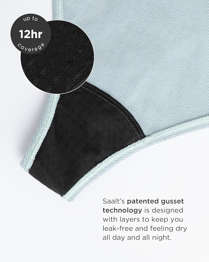 saalt Leakproof Cotton Rib High Rise Period Thong – Period Underwear, Light Absorbency, Replaces 1 Liner or 2 Light Tampons